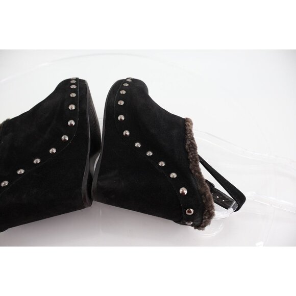 Stuart Weitzman Clogger Mules Women's Size 5.5 Black Wedge Platform Suede Fur - Picture 8 of 12